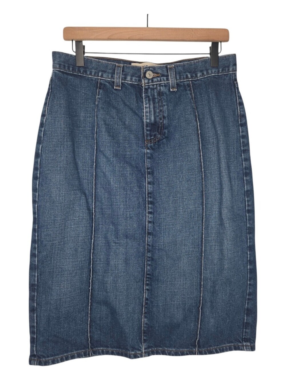 GAP Womens Y2K Medium Wash Front Seam Pintuck Denim Jean Skirt Size 8